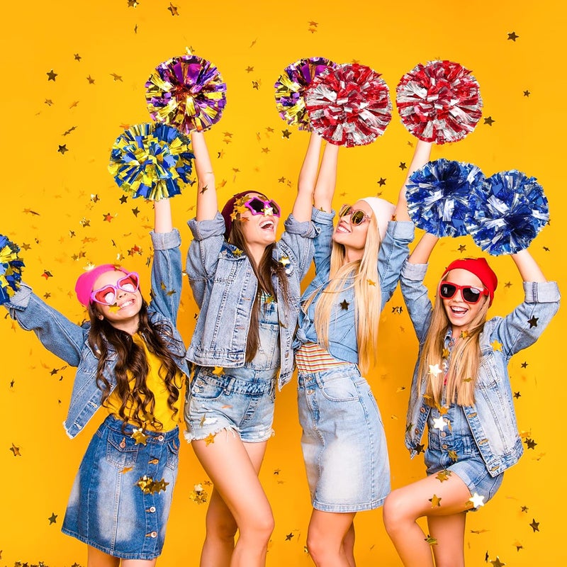 HOLENGS 4Pcs Upgraded 12inch Metallic Cheerleading Pom Poms, Cheerleader Pompoms Cheer Poms for Kids Adults, Cheering Squad Pompoms for School Sports Games Dance Party - Image 4